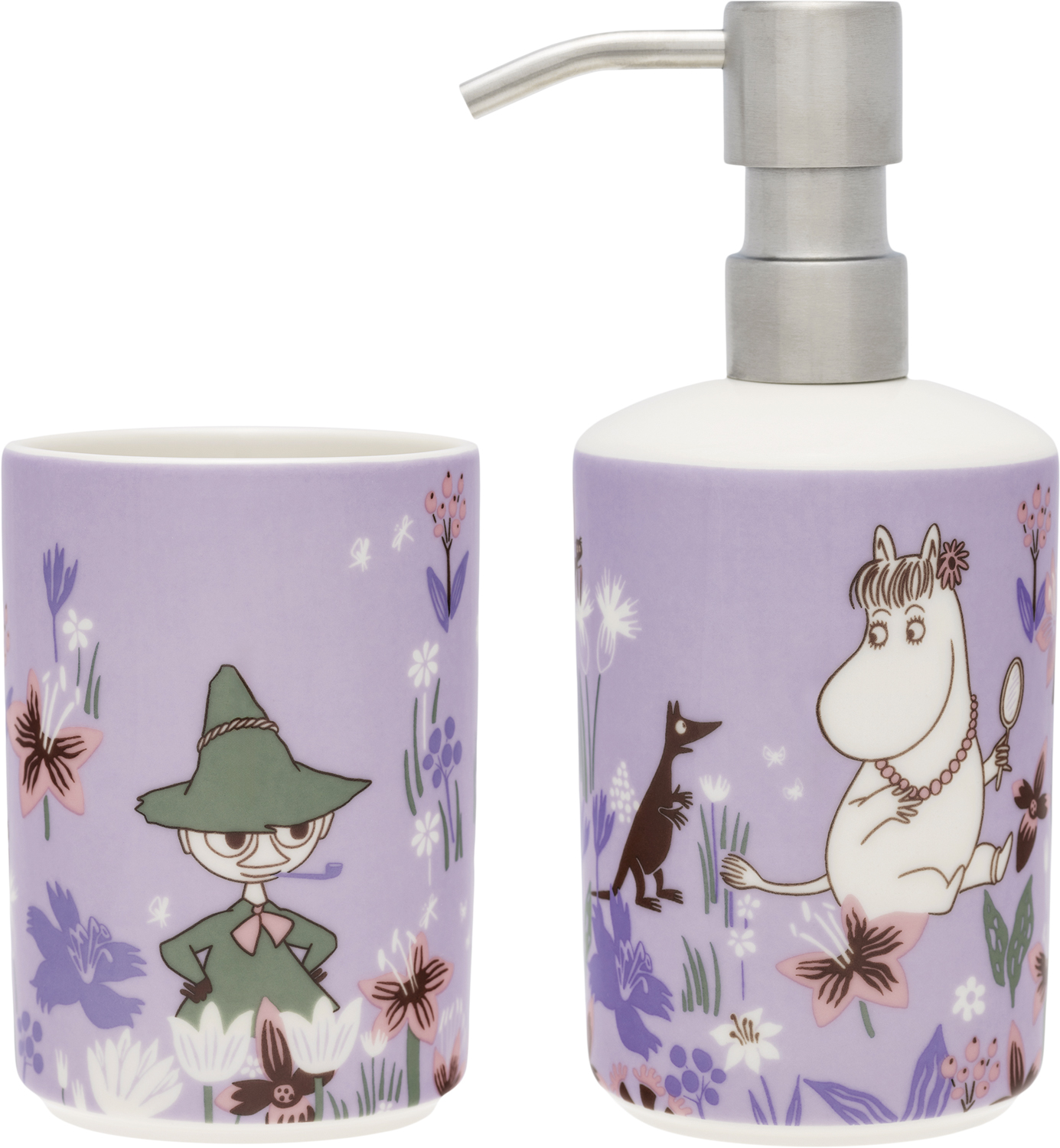 Moomin Arabia Sæbe Dispenser & Tandbørste Holder sæt, Flower