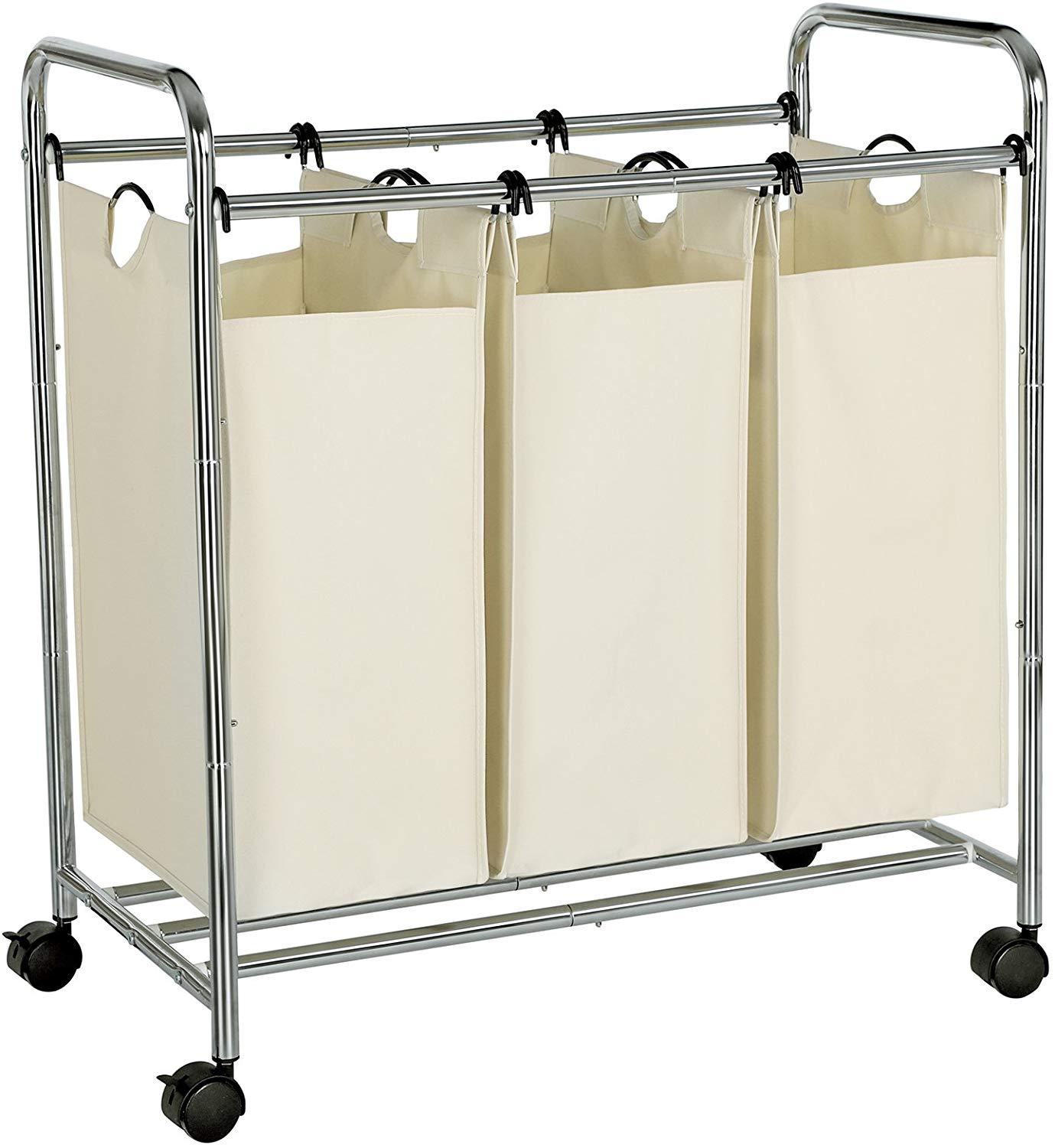 Vasketøjskurv Med 3-Rum Til Nem Sortering - Med Aftagelige Poser Og Hjul, I Smuk Nordisk Beige