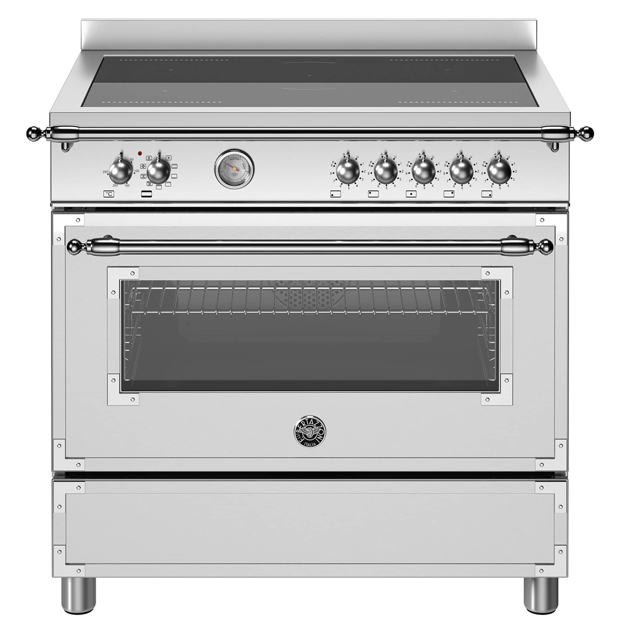 Heritage induktionskomfur med enkeltovn 5 zoner 90 cm, rustfrit stål