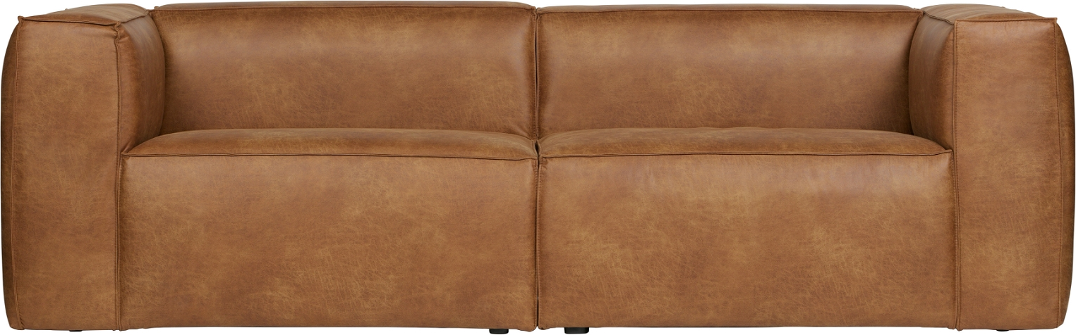 Lysebrun 3,5-personers lædersofa, H73x96x246 cm