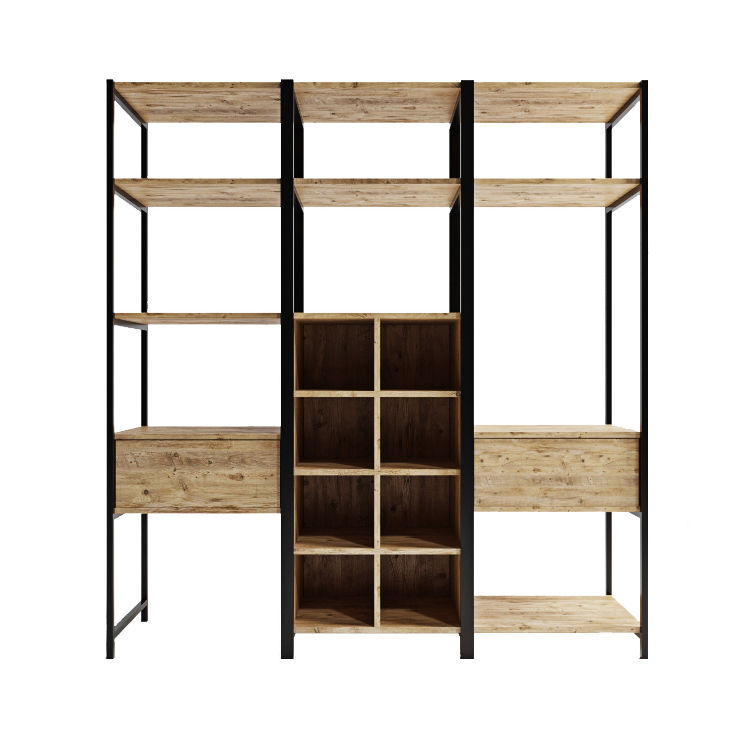 FUNZI LIVING Trend garderobeskab, m. 1 bøjlestang, hylder - natur melamin og metal