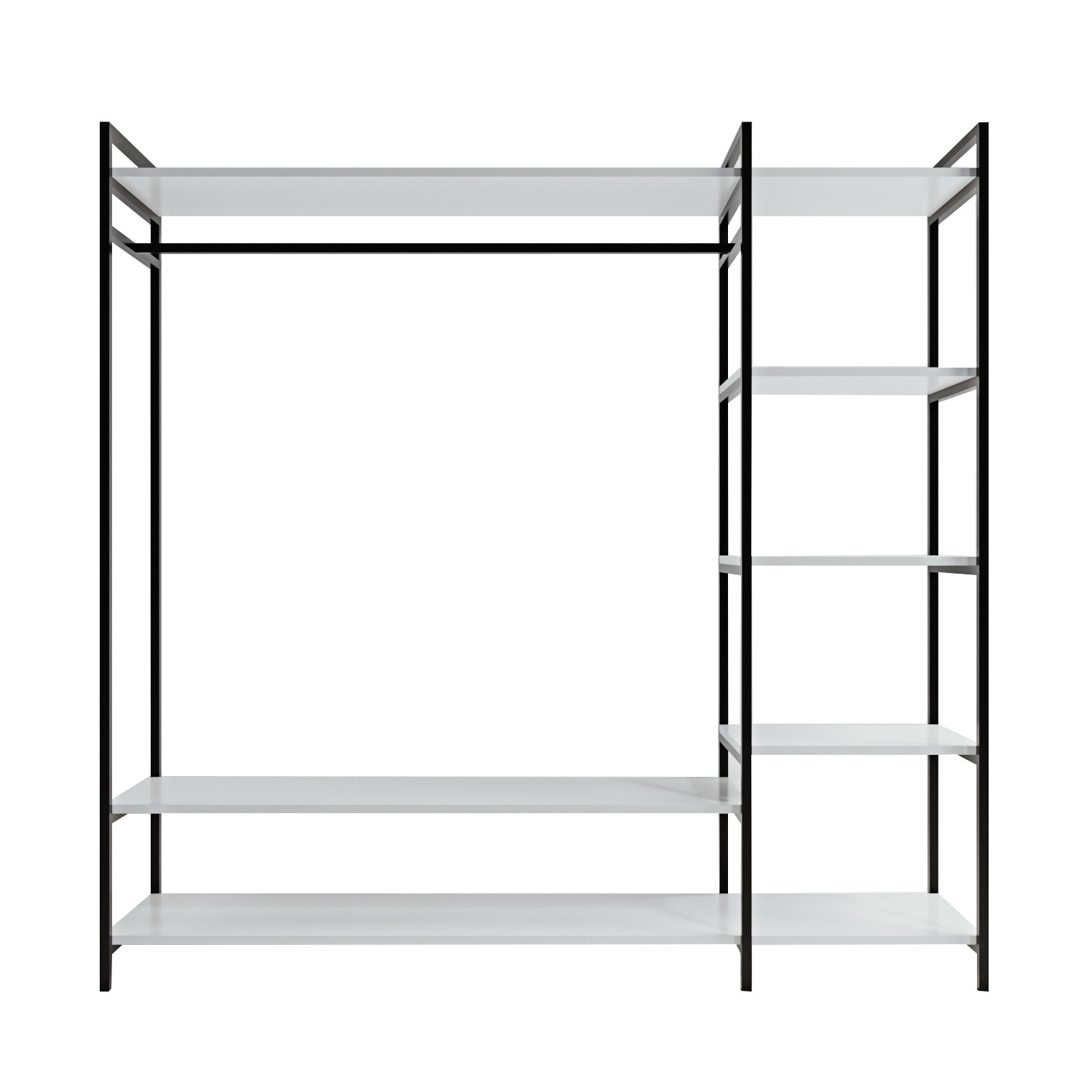 FUNZI LIVING Trend garderobeskab, m. 1 bøjlestang, 5 hylder - hvid melamin og metal