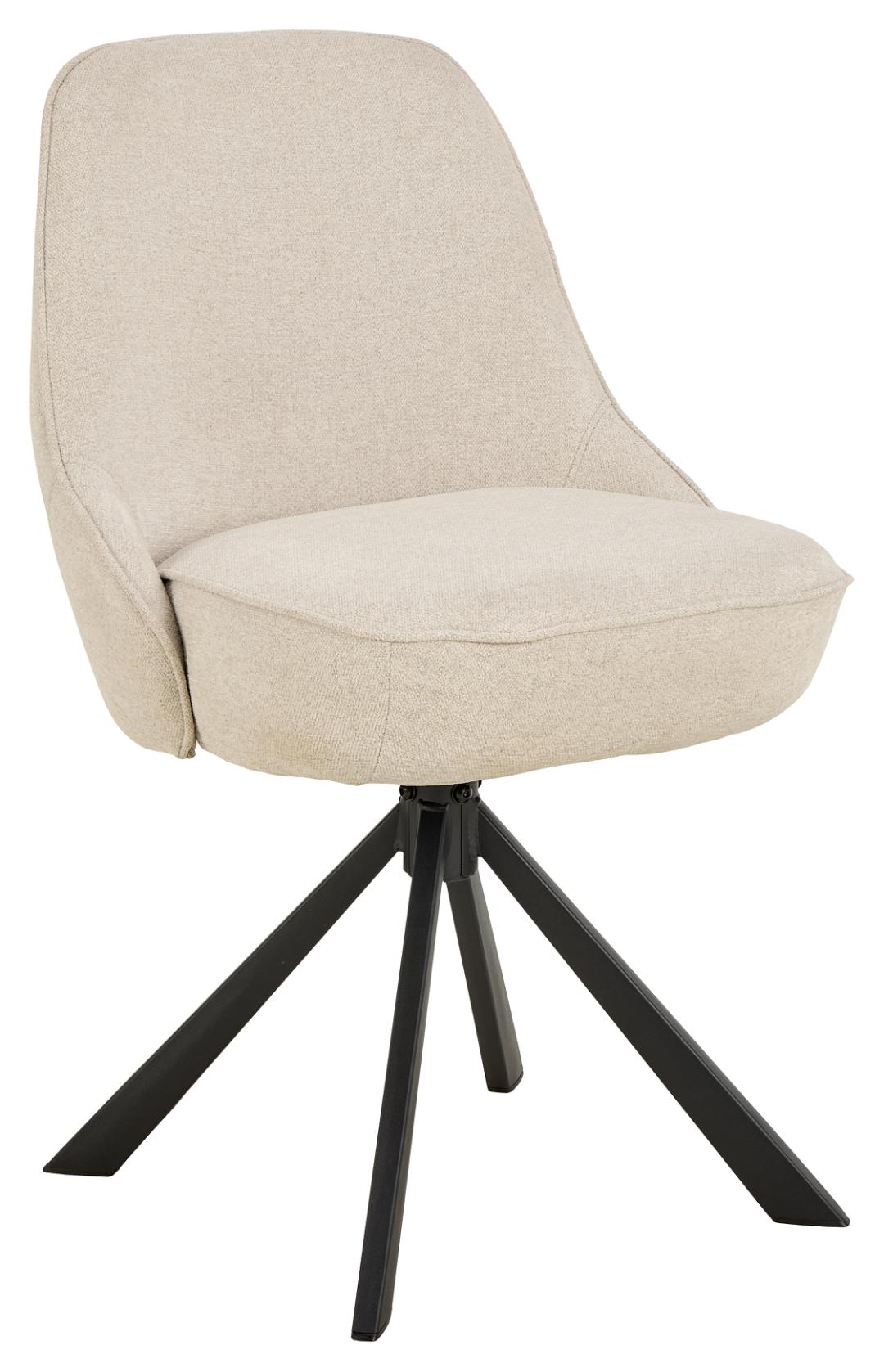 ACT NORDIC Carlton spisebordsstol, Apia stof beige 453, 4-stjernet Stel mat sort ru pulverlakeret stål med drejefunktion og posefjedre, kasse 2 stk
