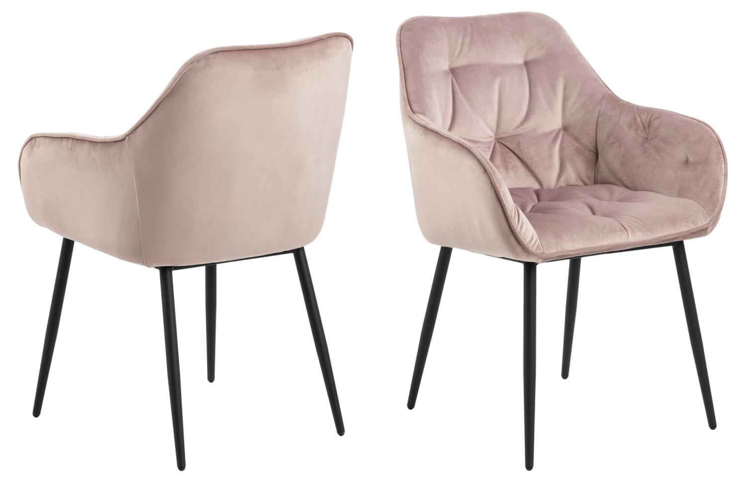 ACT NORDIC Brooke spisebordsstol, m. armlæn - dusty rose polyester og sort metal