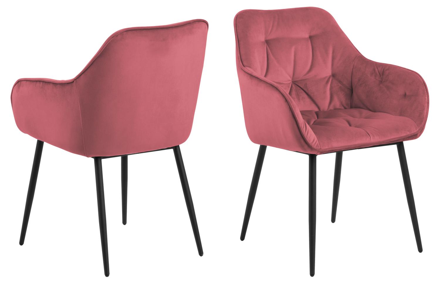 ACT NORDIC Brooke spisebordsstol, m. armlæn - koral polyester og sort metal