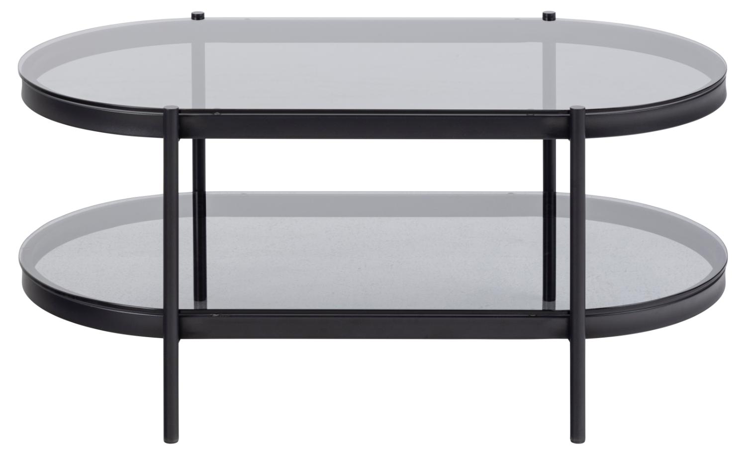 ACT NORDIC Bayonne sofabord, m. 1 hylde, oval - røgfarvet glas og sort metal (95x50)