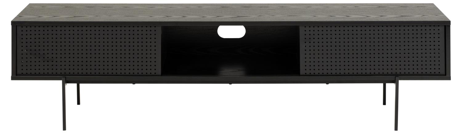 ACT NORDIC Angus TV-bord, m. 2 mesh skydelåger  - sort ask melamin og sort metal (180x40)