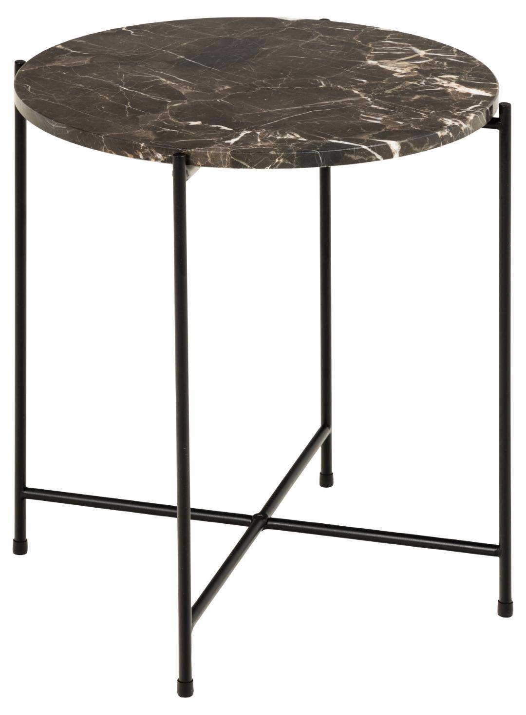ACT NORDIC Avila sidebord, rund - brun Emperador marmor og sort stål (Ø42)