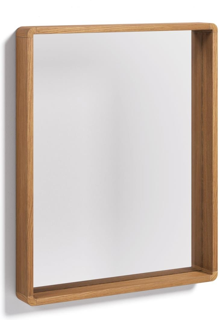 Vægspejl Kave Home Kuveni massivt teaktræ badeværelsesspejl nordisk stil med vandtæt olie 80 x 65 cm
