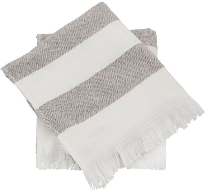 Bomuldshåndklæde Meraki Barbarum 50Ã100 cm  -  hvide/brune striber med frynser